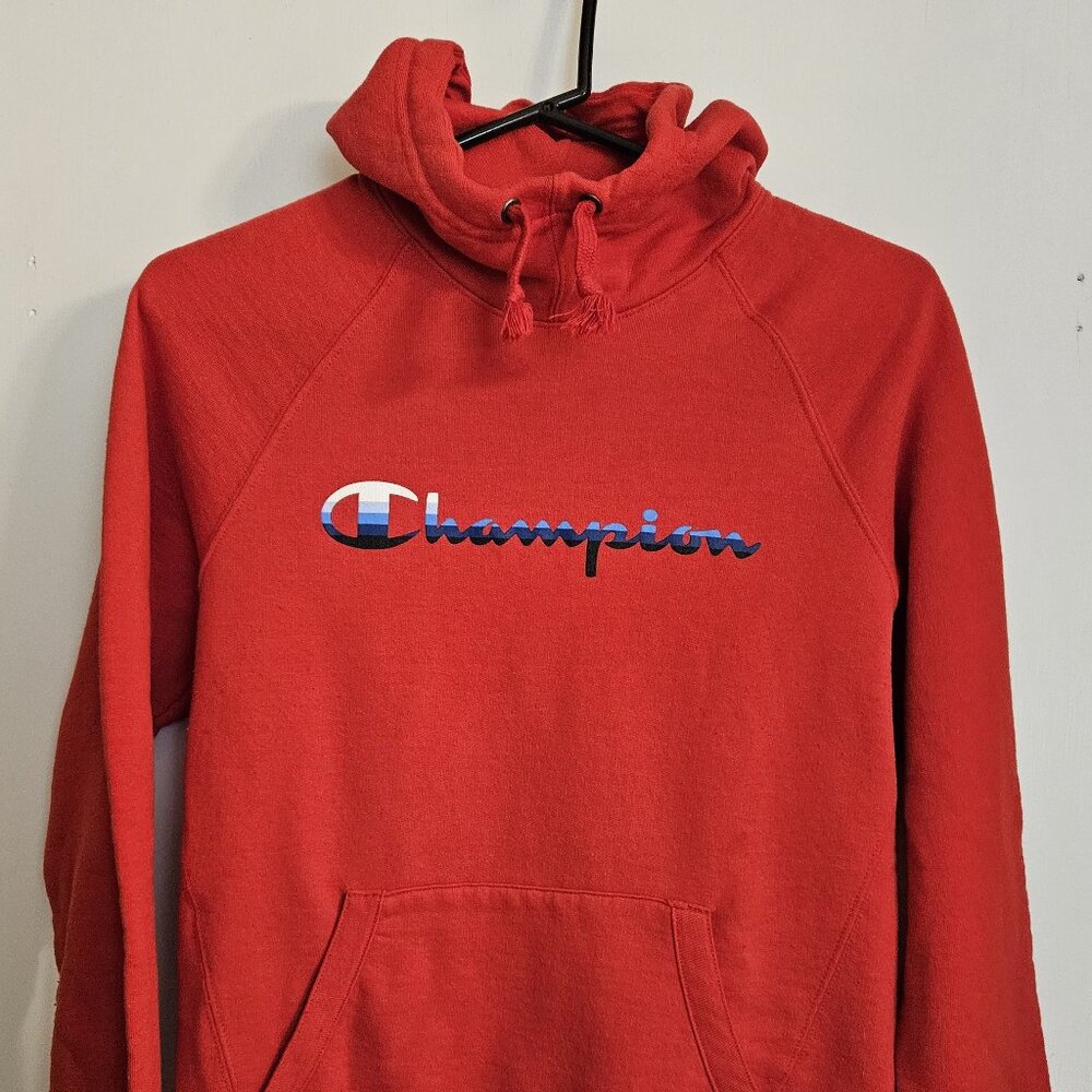 Champion Logo Red Hoodie Sweatshirt USA Adult Small Front Pocket